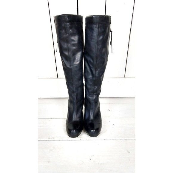 Steve Madden black leather high heel platform knee high zipper boots 7.5 - Picture 2 of 8